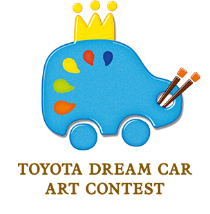 The ‘Toyota Dream Art Contest Logo’, consisted of a playful blue handheld paint palette styled in the shape of a car, with coloured paint splodges around the leftmost edge. The car is wearing a yellow crown.